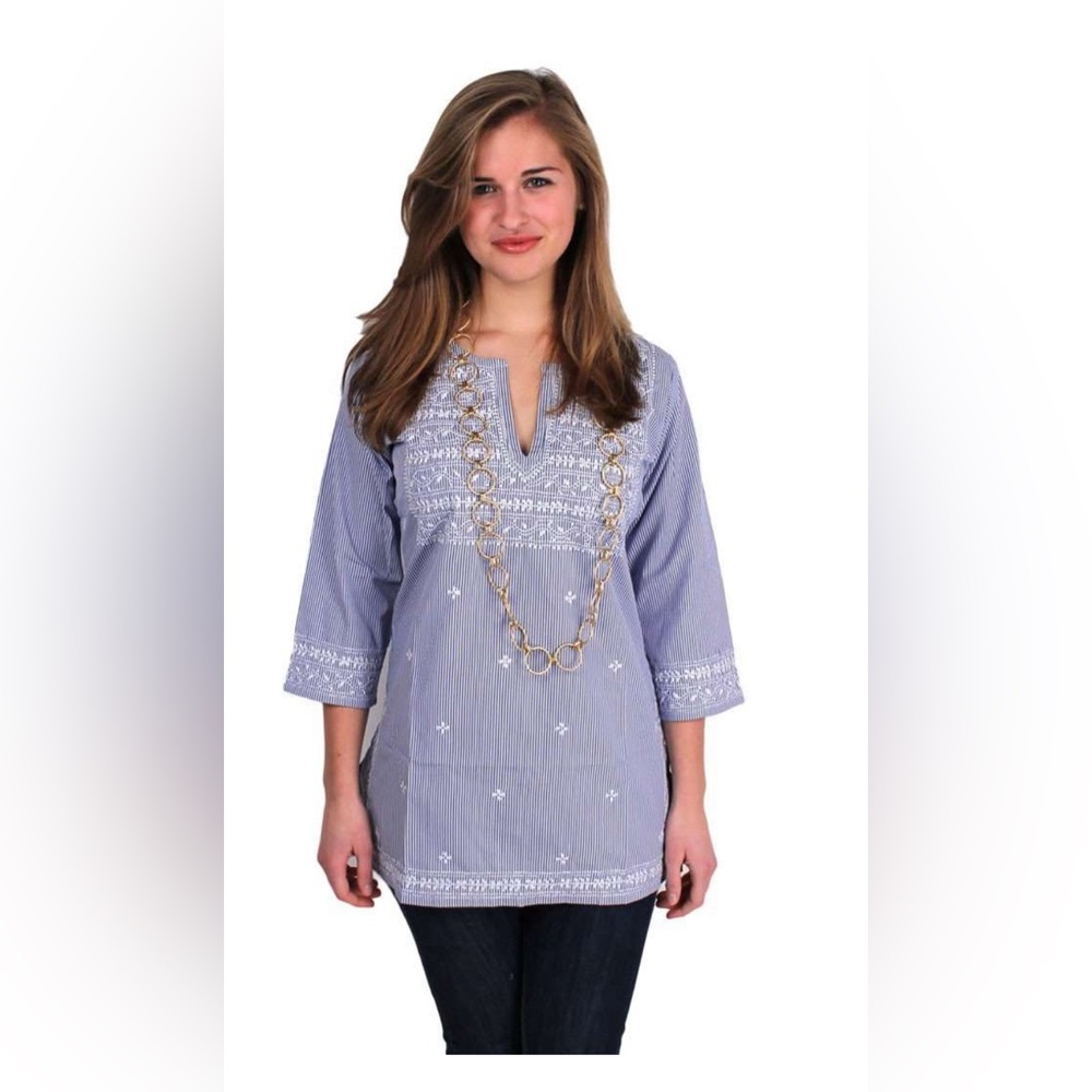 The Brooks Tunic in Blue and White by Gretchen Scott Designs Size Small